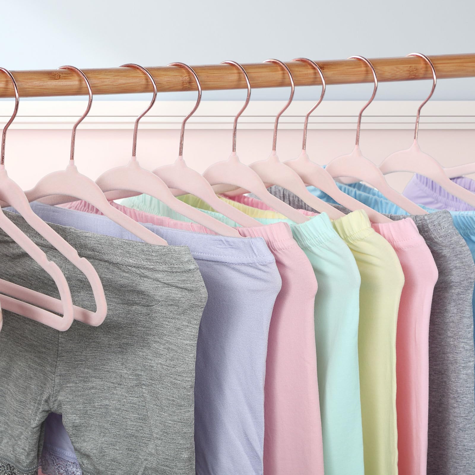 Tanlade 72 Pack Baby Hangers Velvet Hangers Newborn Kids Hangers Space Saving Baby Clothes Hangers Baby Coat Hangers Children's Closet Clothes Hangers Nursery Non Slip Felt Hangers (Light Pink)