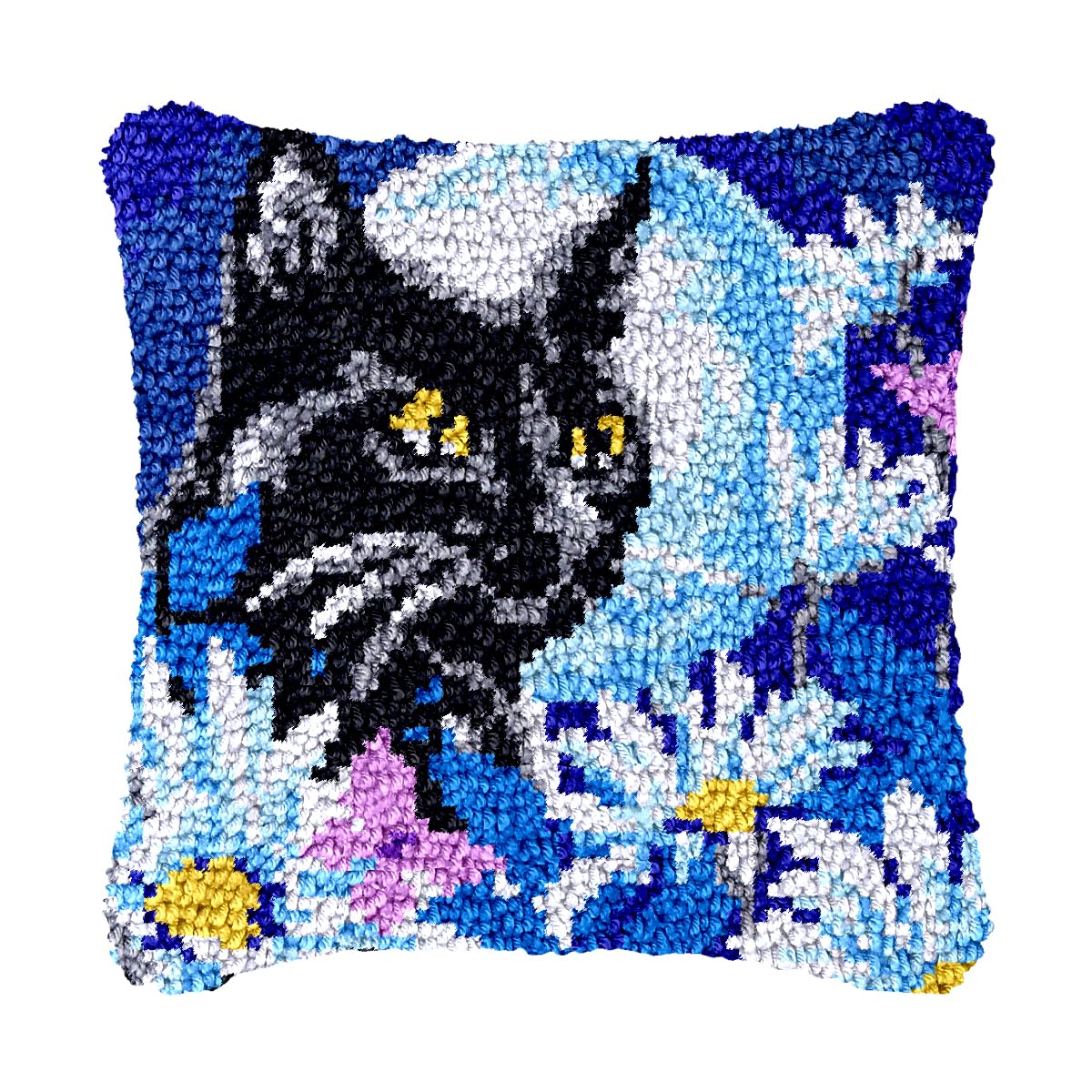 bositigo Cat Latch Hook Pillow Kit for Adults &amp; Kids, DIY Pre-Printed Canvas Craft, 17x17 Inch Decorative Cover for Sofa Cushions, Bedroom Decor (Cat Pattern 20)