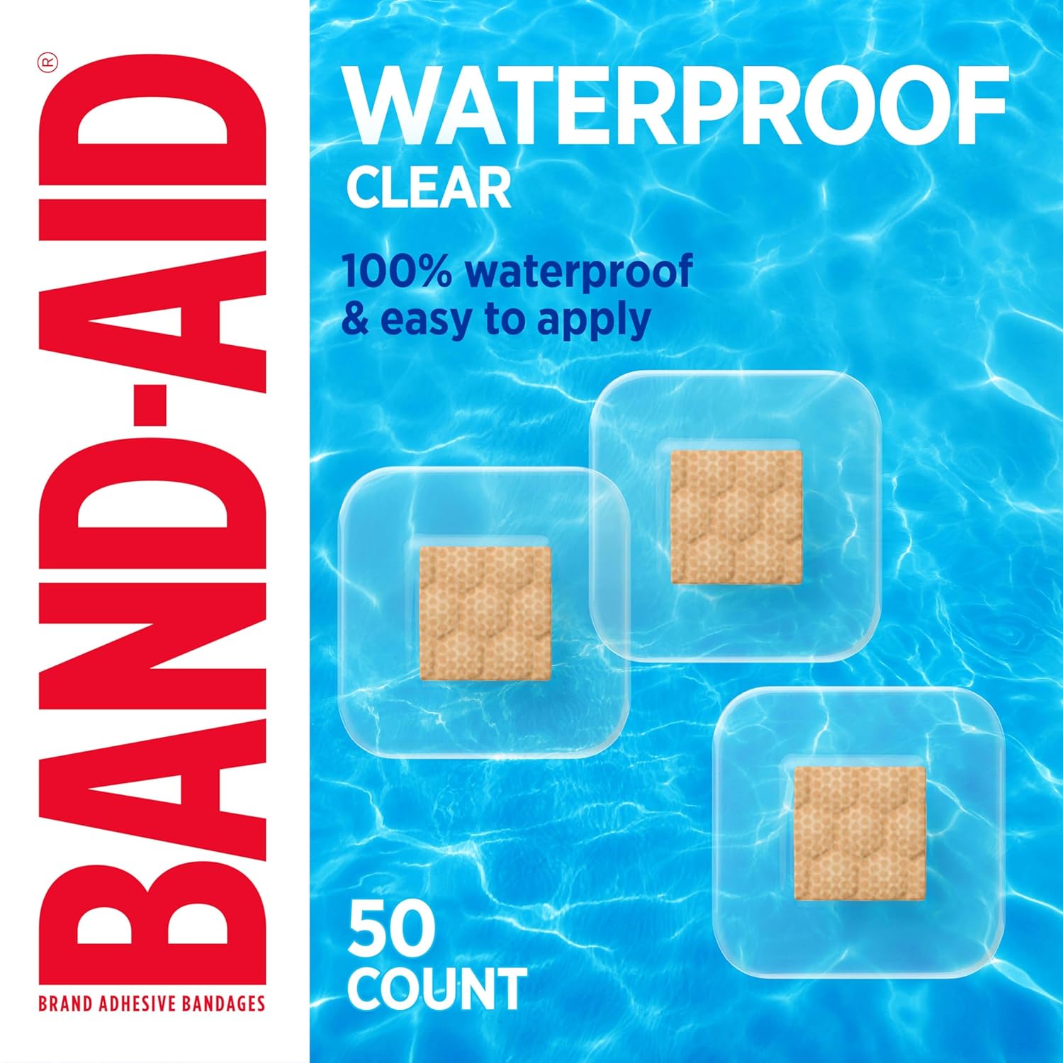 BAND-AID Brand Waterproof Clear Spot Adhesive Square Bandages Individually Wrapped Small Spot Bandages for Wound Care for Minor