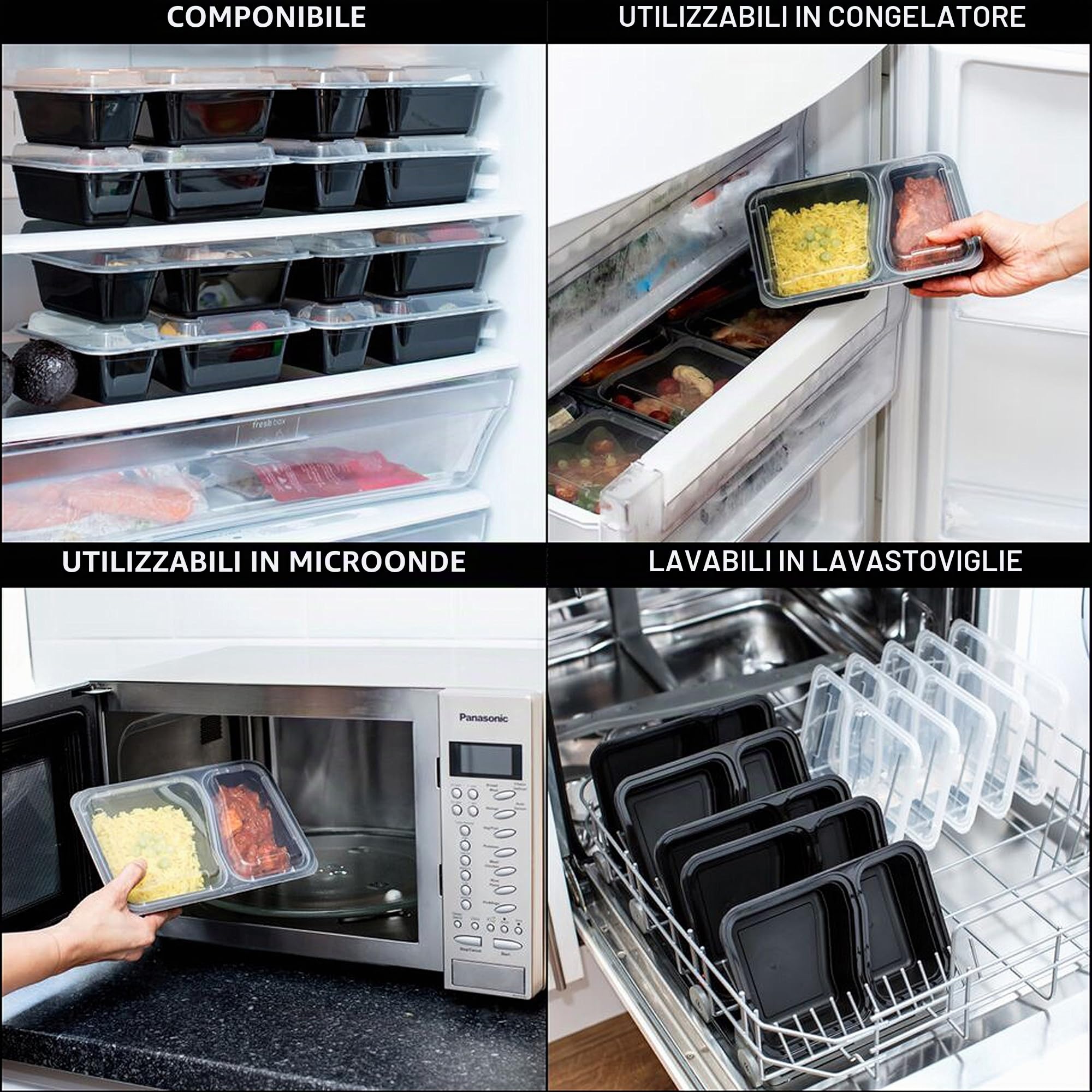 Igluu Meal Prep Contenitori per Alimenti in Plastica Riutilizzabili con Coperchi (Set da 10) – Impilabili, Microonde, Freezer e Lavastoviglie – 887 ml – 2 Scomparti – Senza BPA