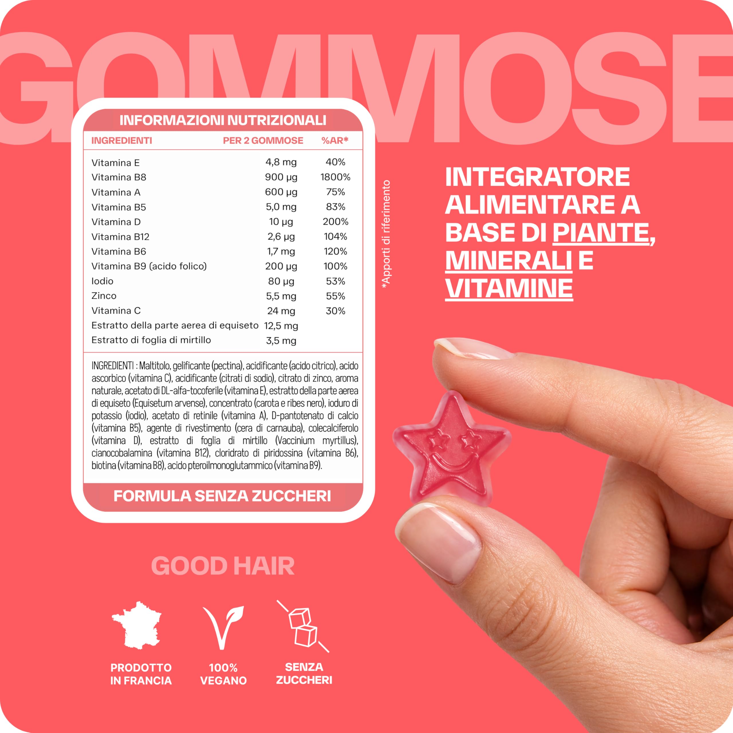 Lashilé Beauty - Integratore alimentare capelli - Crescita accelerata e Fortificazione dei capelli - Good Hair - Made in France - Biotina Zinco Vit B8 C B6 - Cura 1 Mese 60 Gummies