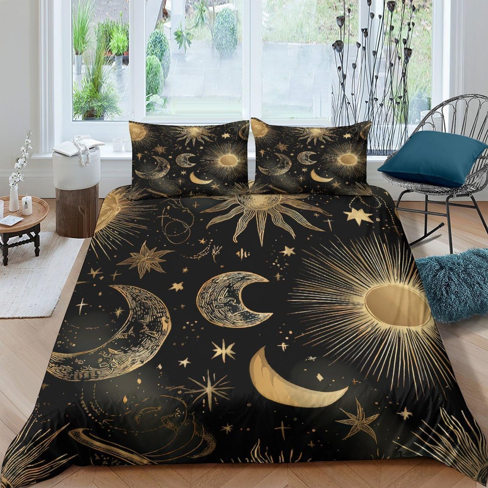 Ctjqhvkz Style-9 3D Printed Celestial Sun Moon Fitted Sheet Microfiber Soft Breathable Starry Sky Bed Cover For Bedroom Guest Room Single（135X200cm）
