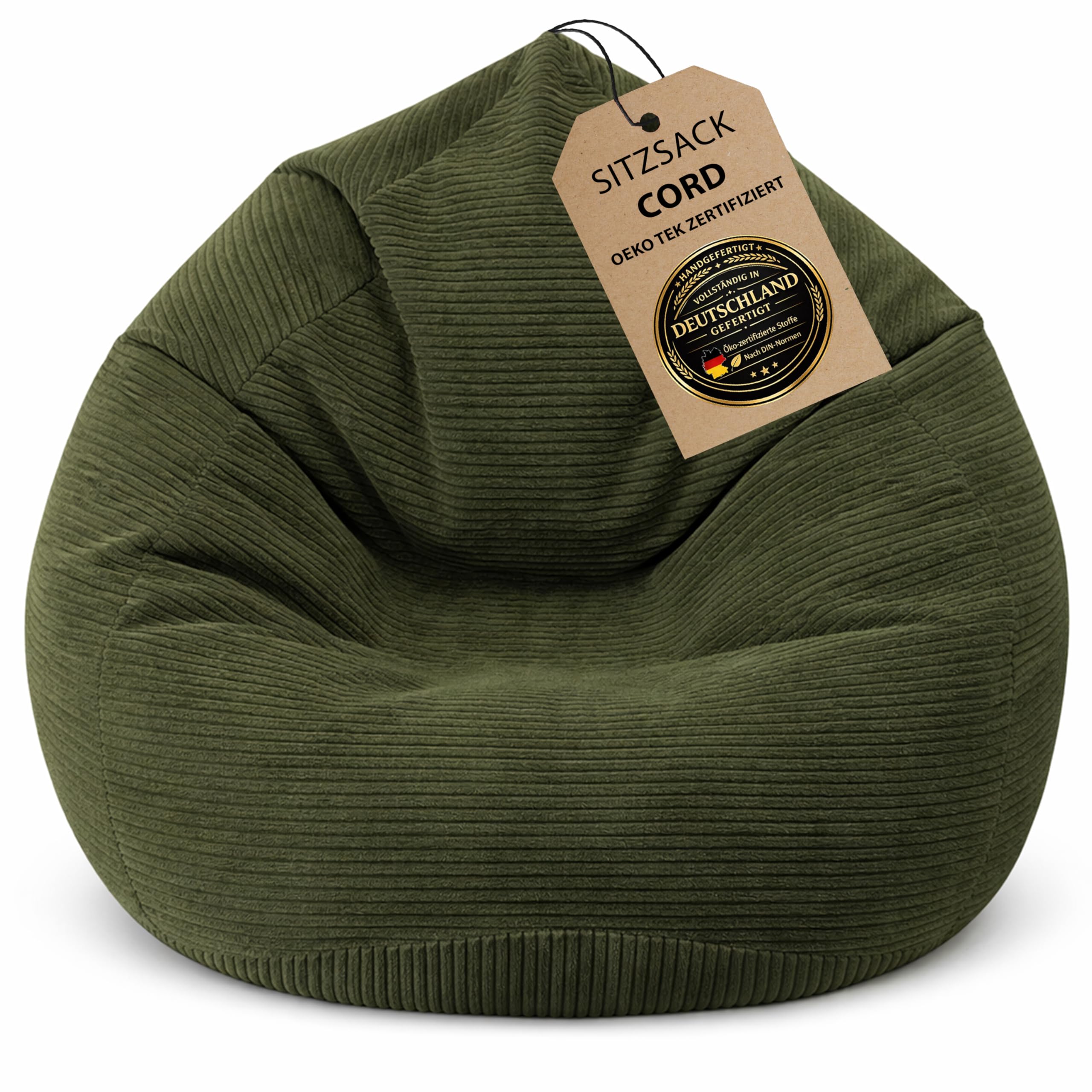 BuBiBag Premium Sitzsack Cord XXL – Fertig befüllt & Oeko-Tex Zertifiziert – Kratzfester Breitcord Gaming Sessel – Robuster Bean Bag für Kinder & Erwachsene – Pflegeleicht