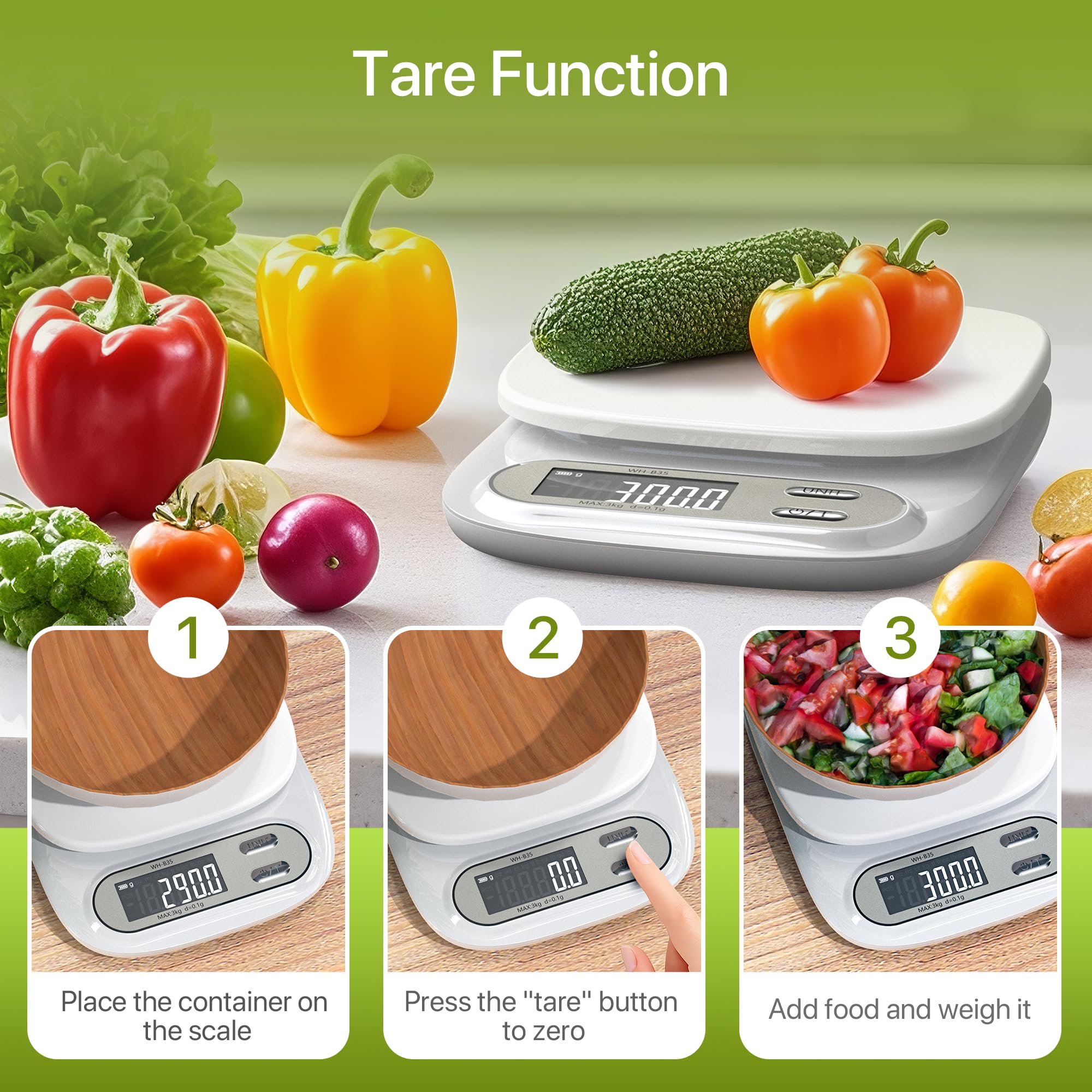 QL Bilancia da Cucina Digitale,Funzione Tare 10kg/1g,Bilancia Alimenti,Pesa Cibo/Liquidi