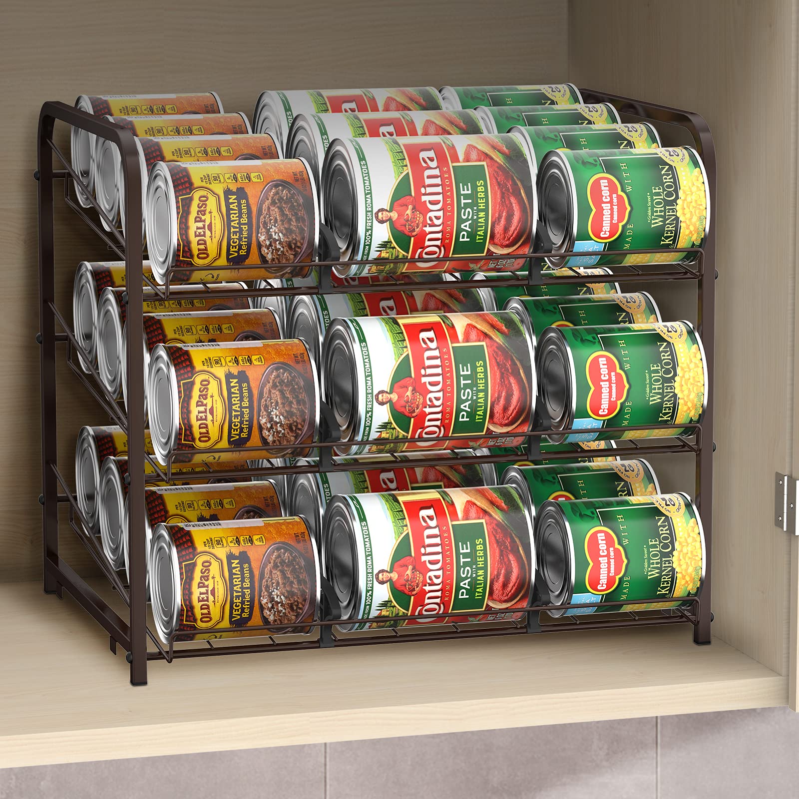 Can Organizer for Pantry Stackable 2 Pack, Can Storage Organizer Rack Stacking Can Dispensers Small Space Holds up to 36 Cans for Pantry, Kitchen, Cabinet- Brown