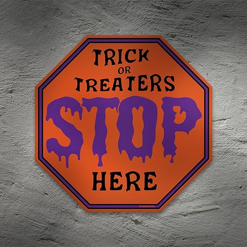 Miniatura 2 de Trick Or Treaters Stop Here - Tema de Halloween de 12 x 12 pulgadas, letrero de alto espeluznante para bar, sala de juegos, hogar, cueva de hombre,