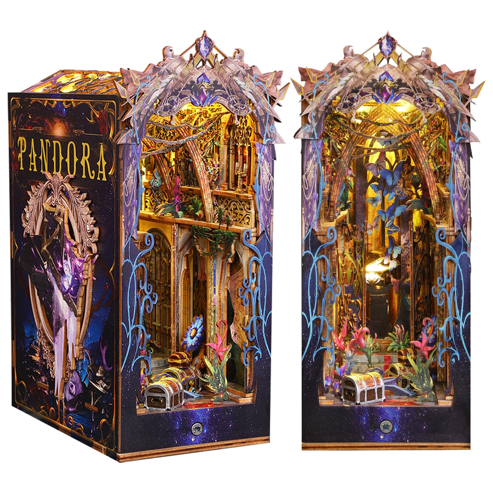 ROCOXIA DIY Book Nook Kit, Booknook Shelf Insert Book Nook DIY Miniatures Kit Light Up Bookends Book Nooks DIY Dollhouse Bookshelf Insert Kit for Adults (Pandora's Box)