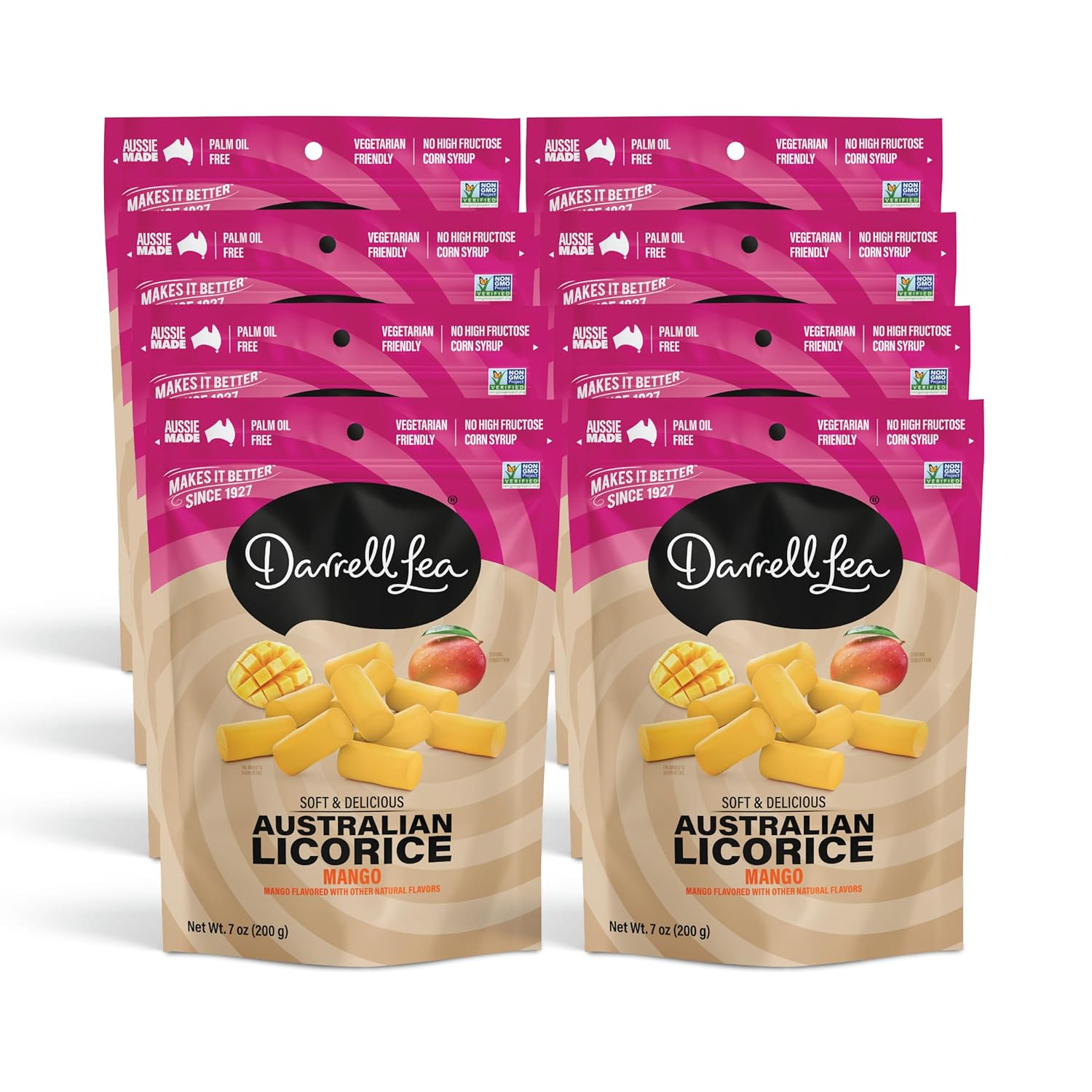 Darrell Lea Soft Australian Licorice, Non-GMO, No Palm Oil, Vegetarian Friendly, No High Fructose Corn Syrup, Soft & Chewy Licorice Candy, Made in Australia (Mixed Fruit, 7 Ounce (Pack of 8))