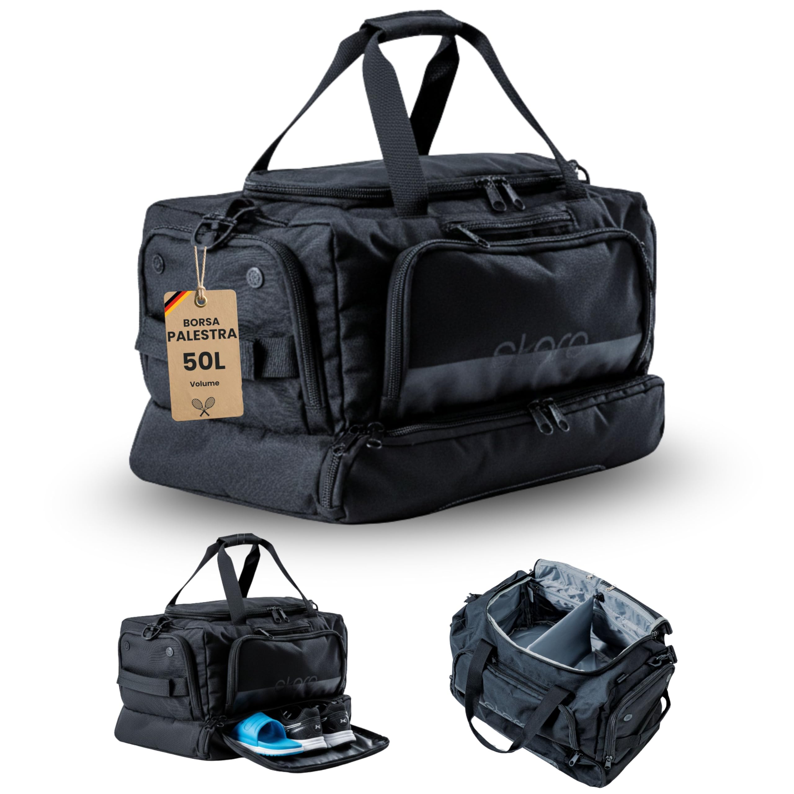 Otaro Borsone Palestra con Porta Scarpe & Vano Umido | 50L | Borsone da Viaggi | Gym Bag con Scomparto per laptop, Cinghie Zaino & Molti Scomparti | Borsone Palestra Uomo e Donna