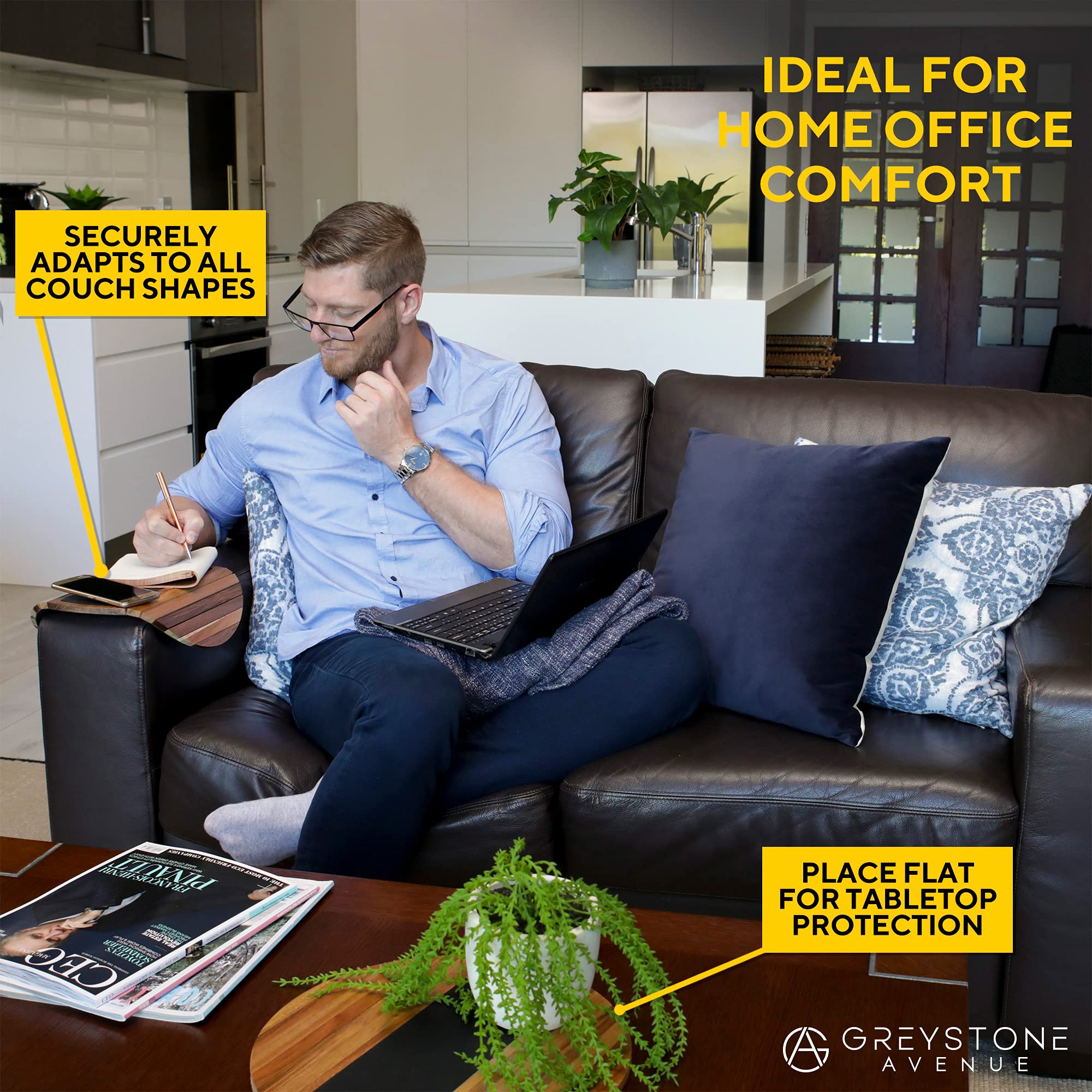 Buy Couch Arm Table with NonSlip Silicone Rubber Top and Base 13 Inch