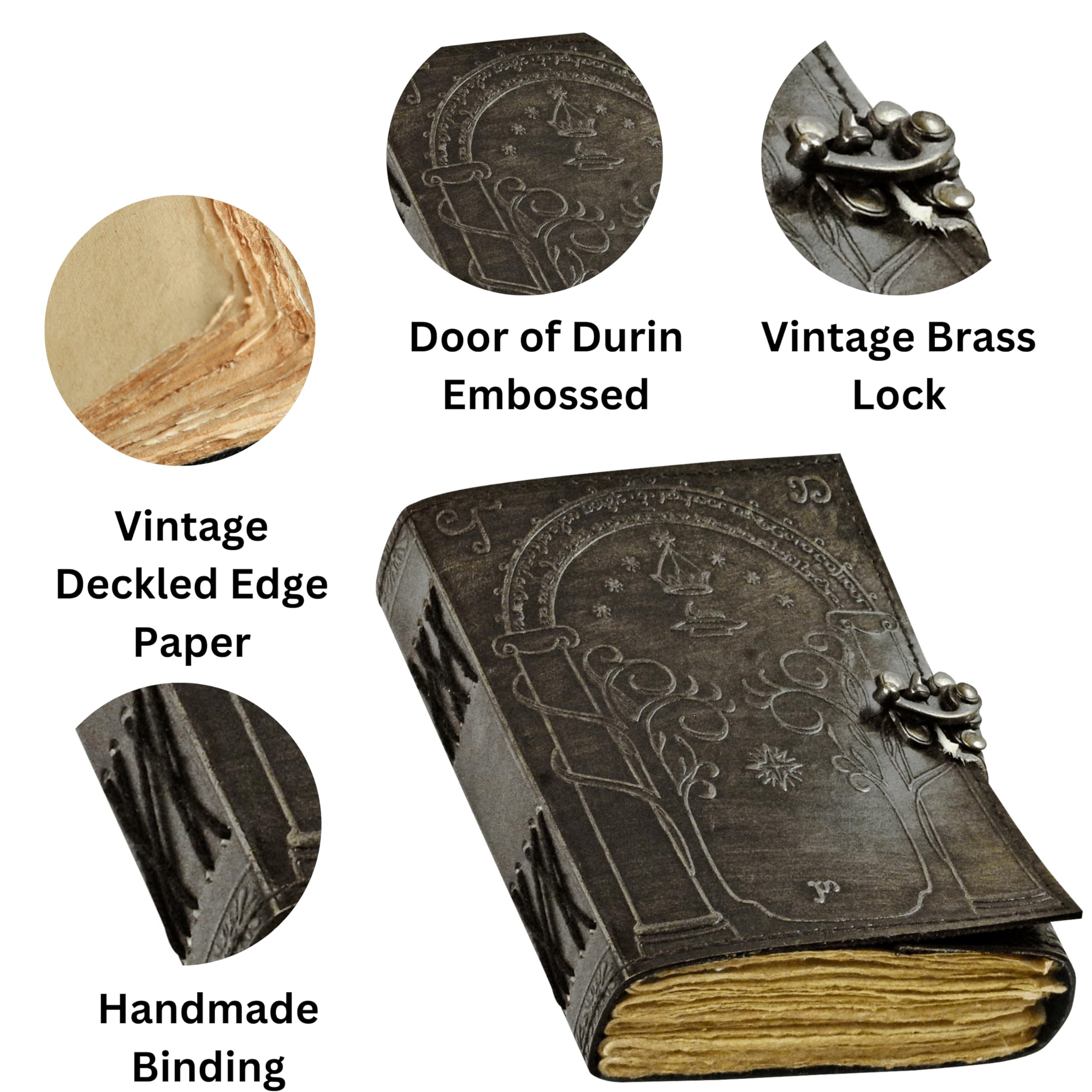 Doors of Durin Tolkien Władca Pierścienia Tłoczony Skórzany Dziennik, Książka Hobbit Jrr tolkien książki Władca Pierścieni Książka Cieni Notatnik Grimoire Magia Materiały Towar Podpórki do książek