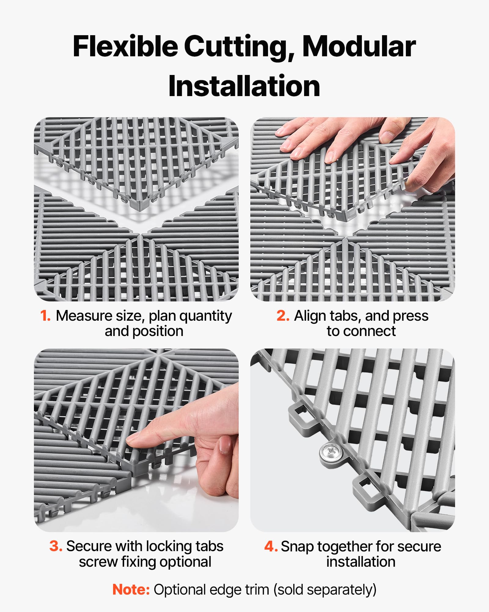 VEVOR Set di Tappetini di Drenaggio ad Incastro 55 pezzi, Set di Piastrelle 31 x 31 cm per Pavimenti da Garage Antiscivolo Drenante Materiale in PP Pavimentazione Modulare per Ambienti Umidi, Grigio
