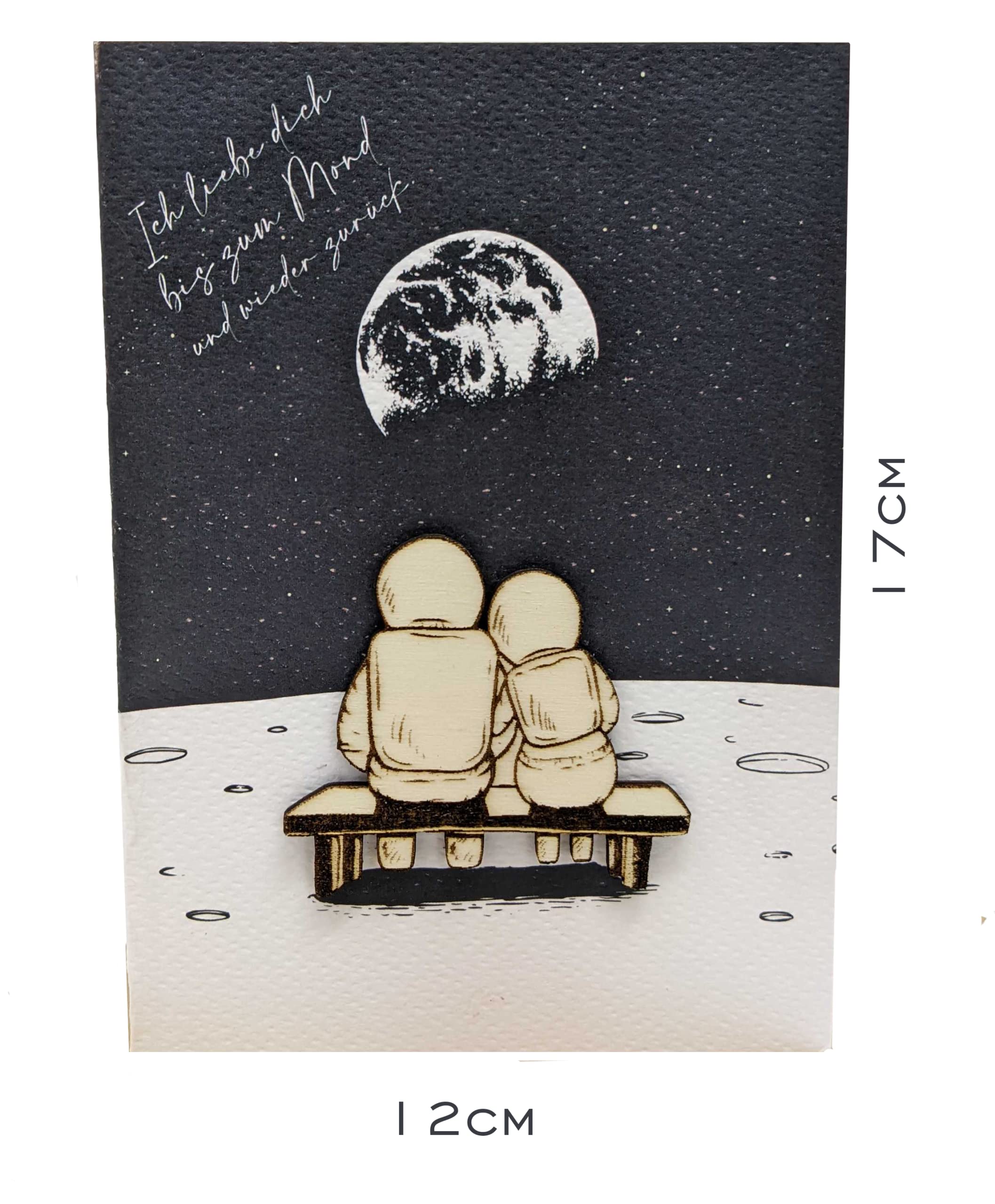 Biglietto di auguri con scritta in lingua tedesca Ich liebe dich bis bis bis bis bis und wieder zurück (lingua italiana non garantita