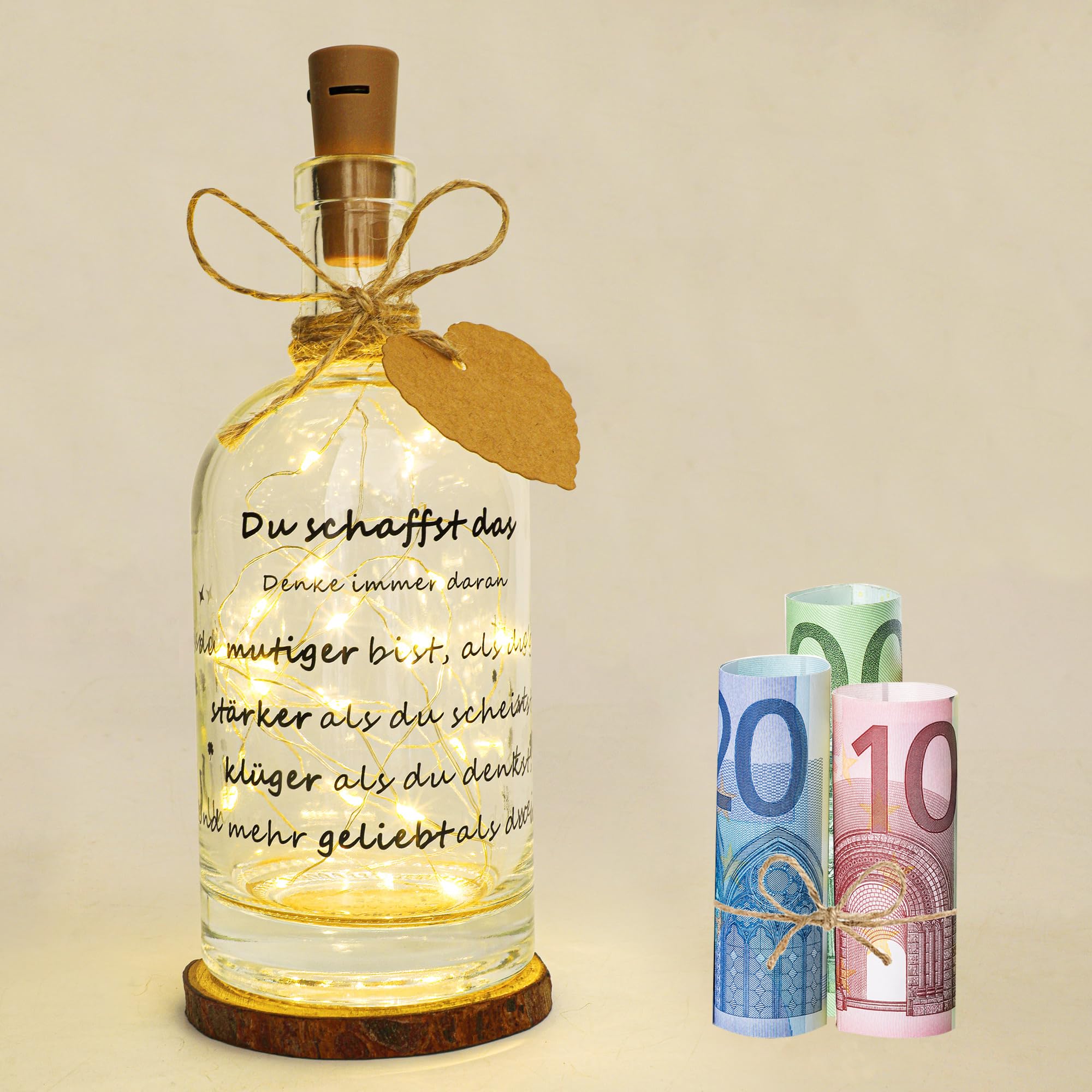 Seutgjie Du Schaffst Glücksbringer Mutmacher Geschenke für Kinder Schulanfang Ausbildungsbeginn Prüfung Aufmunterung Geschenke Freundin LED Flaschenlicht mit Spruch Motivationsgeschenke