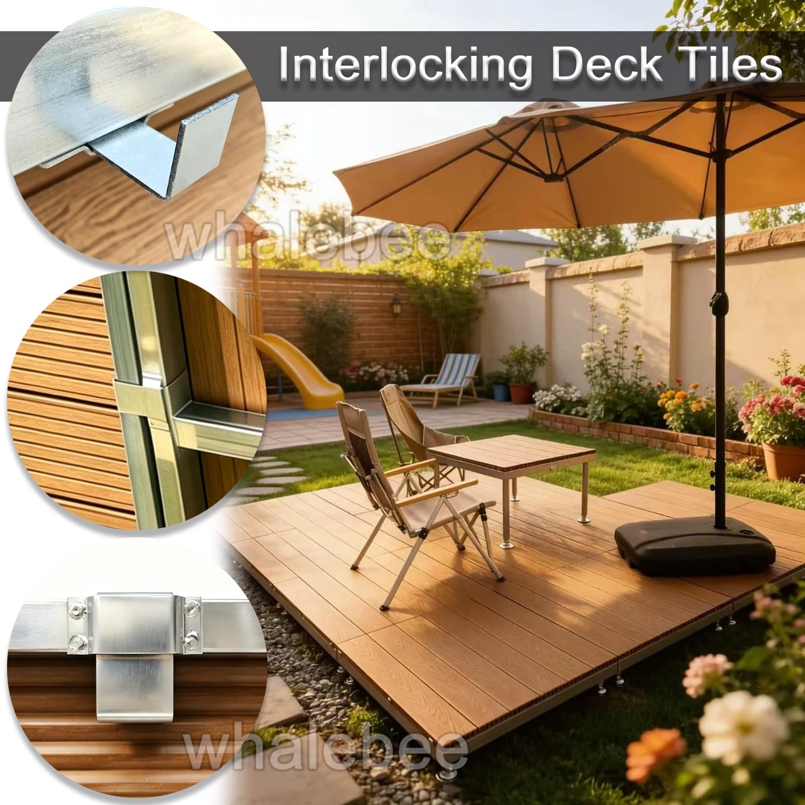 Dalles Terrasse Clipsables WPC Plateforme Dalles Patio(Natural,84x84x15cm)