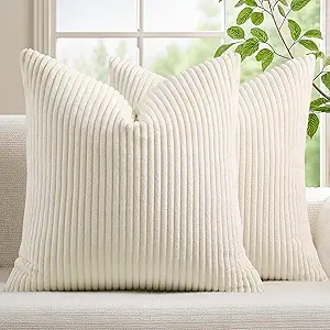 Mecatny Corduroy Decorative Throw Pillow Covers 20x20 Set of 2 for Sofa Living Room, Soft Neutral Boho Couch Pillow Covers for Home Decor, Cream White