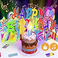 Vista 51 de Gumry Tarjeta emergente de cumpleaños musical del 19º año, tarjetas 3D de vela de luz colorida soplable con canción, sonido de aplausos y vítores