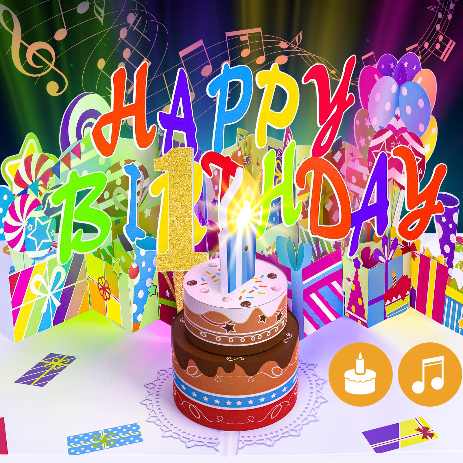 Gumry 1st Pop-Up Musical Birthday Card with Blowable LED Candle for Kids — image 1