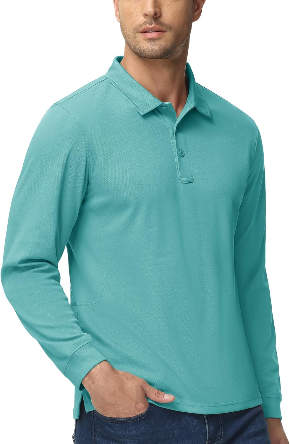 MAGCOMSEN Men's Polo Shirts 3 Button Quick Dry Performance Long Sleeve Tactical Shirts Pique Jersey Golf Shirt - Image 6