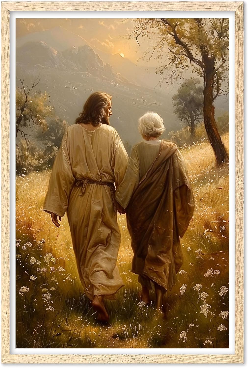 289 Decor Life with Him, Christian Wall Art, Jesus with Elderly Woman Poster, LDS Art, Christian Painting, 11x14 to 24x36 Inch Unframed Jesus Art Prints, Spiritual Artwork For Home Or Church