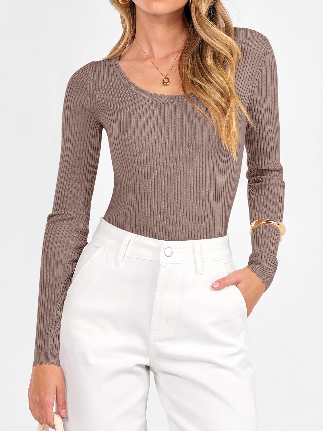 ANRABESS Womens Ribbed Fitted Sweater Long Sleeve Shirts Scoop Neck Lightweight Casual Knit Slim Tops 2025 Fall Outfits - Image 4