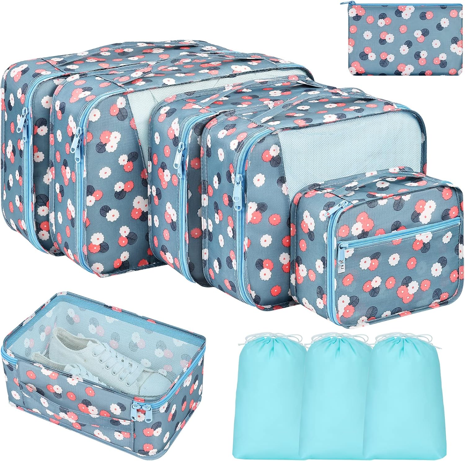 DIMJ Packing Cubes 10 Set, Travel Organizer Luggage Cubes for Suitcases Travel Luggage Packing Organizers, Suitcase Organizer Bags Set for Clothes Shoes Cosmetics Toiletries.