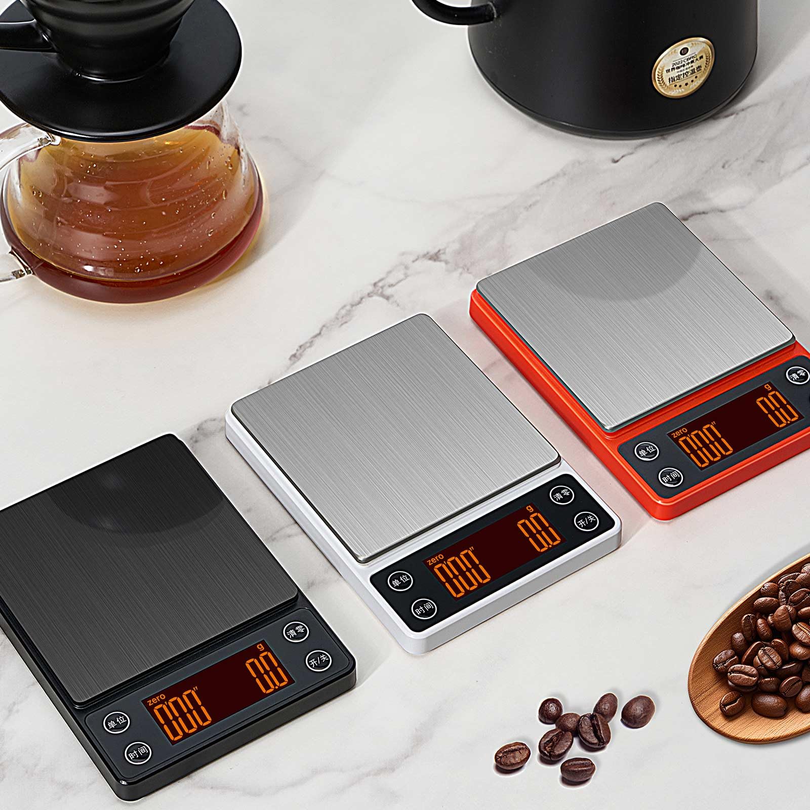 Báscula de café espresso con temporizador, precisión de 3 kg/0,1 g, báscula digital de café para verter sobre café, portátil, recargable, tara automática y flujo de agua inteligente, adecuada para
