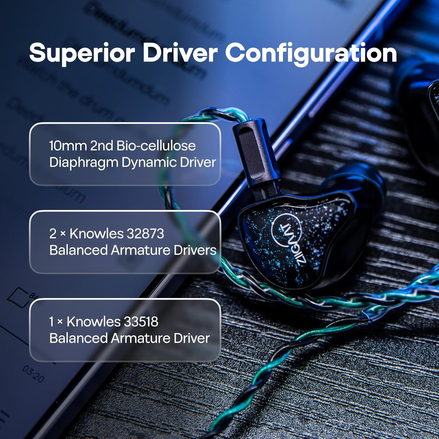 Linsoul ZiiGaat x Hangout. Audio: Odyssey 2 in Ear Monitor, 1DD + 3BA Hybrid IEM, HiFi Wired Earbuds, Neutral with Sub-Bass Tuning, with Aluminum Shell and OFC Cable for Musicians Audio Engineers - Image 5