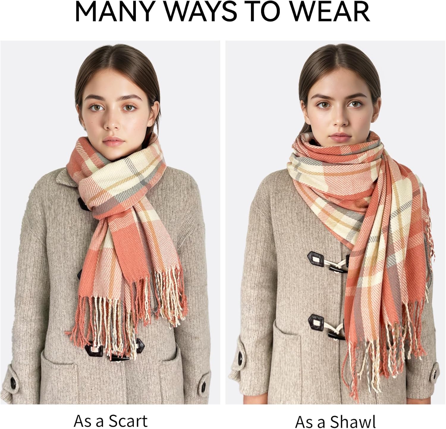 Winter Scarf for Women Warm Soft Plaid Scarves Fall Cashmere Feel Large Long Blanket Scarf Shawls and Wraps - Image 4