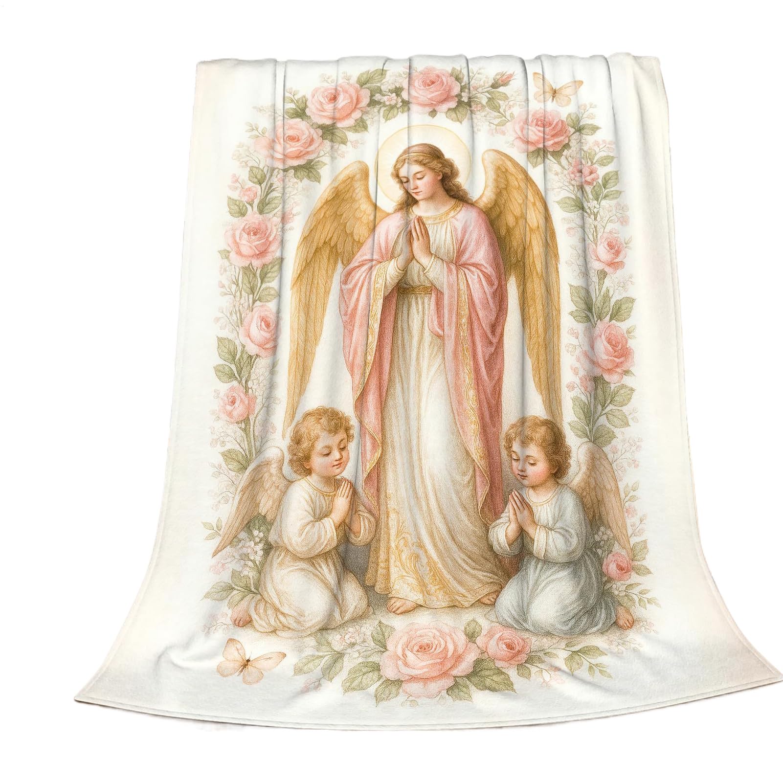 Plaid polaire en flanelle de qualité supérieure avec motif religieux délicat