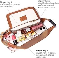 Vista 5 de Riñoneras para mujer, cangureras cruzadas para mujer, bolsas cruzadas para mujer, Negro con beige, Bolsa de cinturón