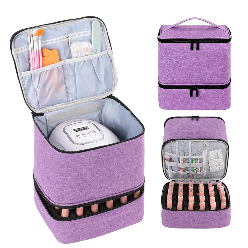 Maleta organizadora KGMCARE para esmaltes, capacidade para até 30 frascos de 15 mL, dois compartimentos, roxa