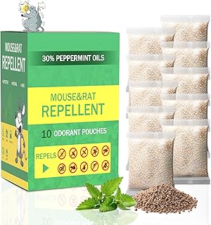 Mouse Repellent Pouches for Indoor and Outdoor - Natural Peppermint Oil Long Lasting Rodent Control Pouches to Keep Mice Out and Prevent Chewing Damage in Cars, House,Basement, Garages (10 Count)
