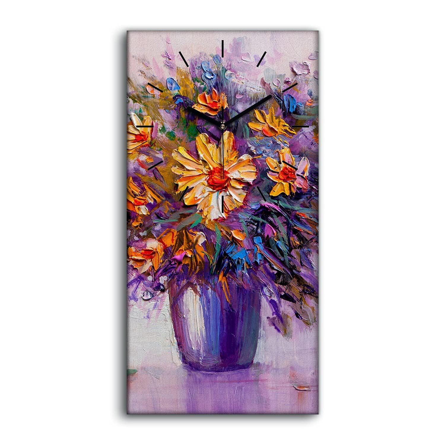 Horloge Murale Salon et Chambre Toile Décorative Marguerites 30x60