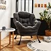 Modern Lazy Chair,Upholstered Lounge Accent Chair, Single Leisure Sofa Chair with Armrests & Side Pocket, Comfy Reading Chair for Bedroom, Living Room, Dorm Room (Beige)