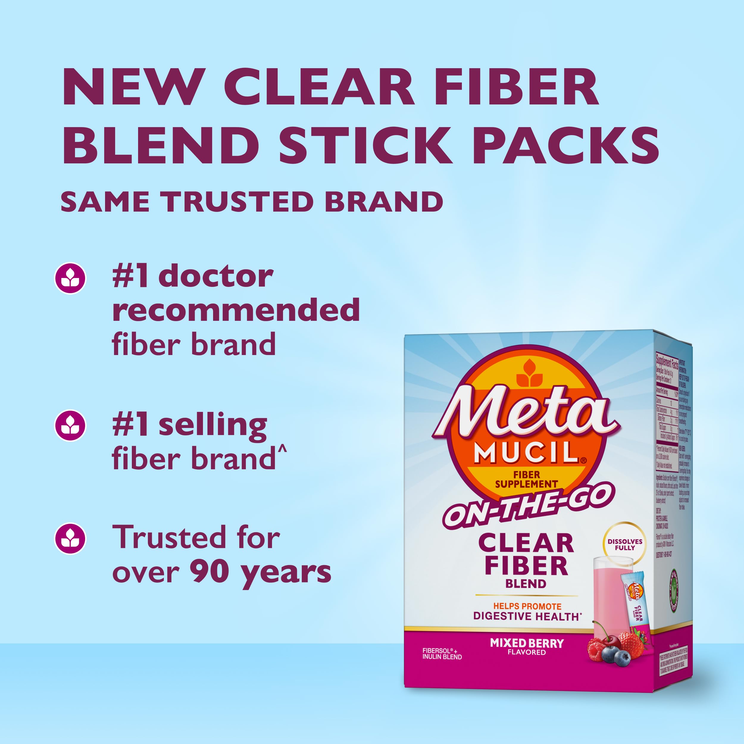 Metamucil Fiber Supplement, Clear Mixing Fiber Powder Stick Packs, Mixed Berry Flavor, On the go, Plant Based Prebiotic Fiber Supplement Blend for Daily Digestive Health, 21 Stick Packs — Amazon image 9