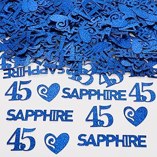 45th Wedding Anniversary Decorations Confetti, Blue Happy 45 Sapphire Decorations, 200pcs Glitter Confetti Include Love Heart Confetti, Sapphire Confetti, 45 Confetti for Table Decor