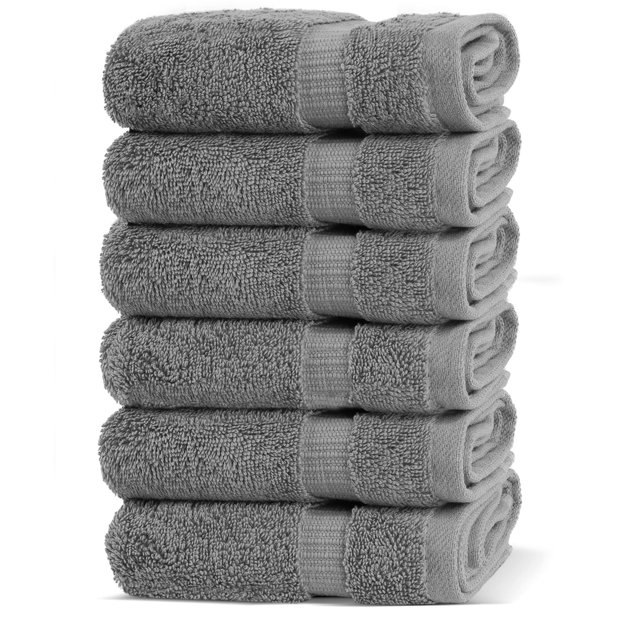 Chakir Turkish Linens 100% Cotton Premium Turkish Towels for Bathroom | 13'' x 13'' (6-Piece Washcloth, Gray)