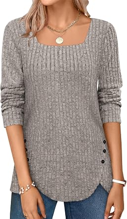 BZB Womens Sweaters Fall 2024 Lightweight Long Sleeve Square Neck Tunic Tops