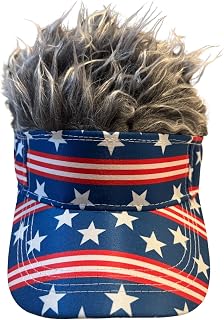 American Flag Hats with Hair for Men and Women, Adult Patriotic Hair Hat, Women’s 4th of July Outfit, Crazy Wig Cap