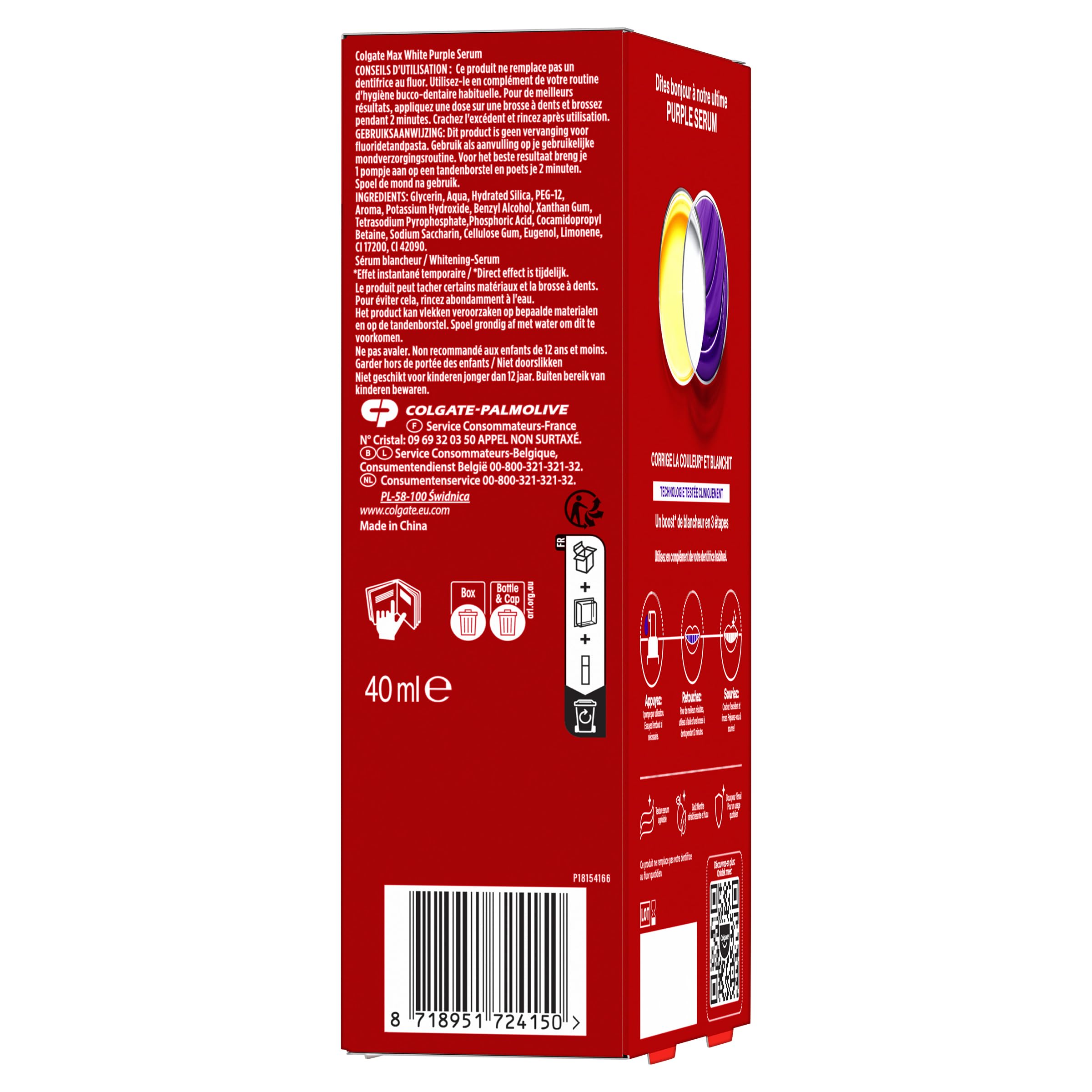 Colgate - Routine Blancheur Purple - Toner 40 ml - Siero Night Max White - 2,5 ml - Dentifricio 75 ml