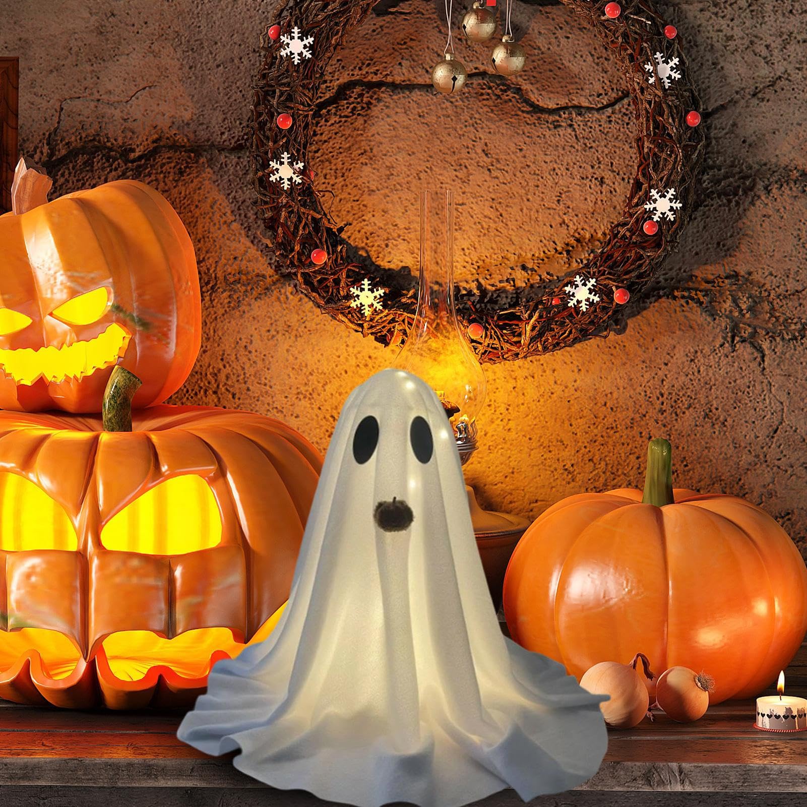 Dekoracja na Temat Duchów Urocze Dekoracje Halloween Z Wbudowanym | 2 Szt. Ozdoba Do Wnętrz I Na Zewnątrz Do Kominka Lub Pokoju Dziecięcego