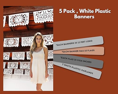 Miniatura 2 de Pancarta de papel picado blanco – Cartel de plástico de papel picado, guirnalda, banderines, serpentinas – Decoraciones de fiesta – Decoraciones