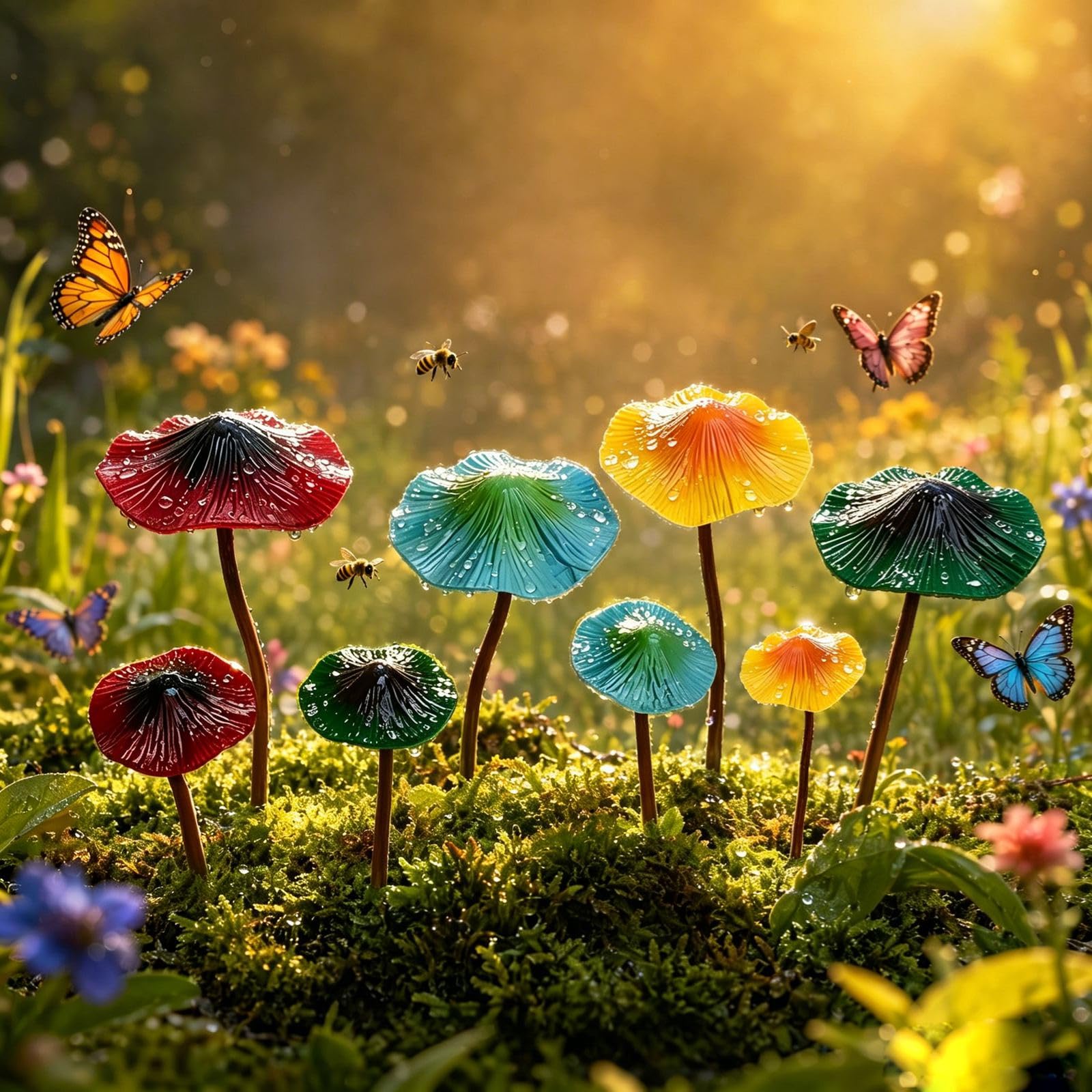 Pilz Deko Bunte Gartendeko für Draußen Wetterfest 8 Stück, Gartenstecker Rost Elfen Figuren Garten Töpfe Dekoration für Hof, Blumenbeet und Rasen (8 Stück)