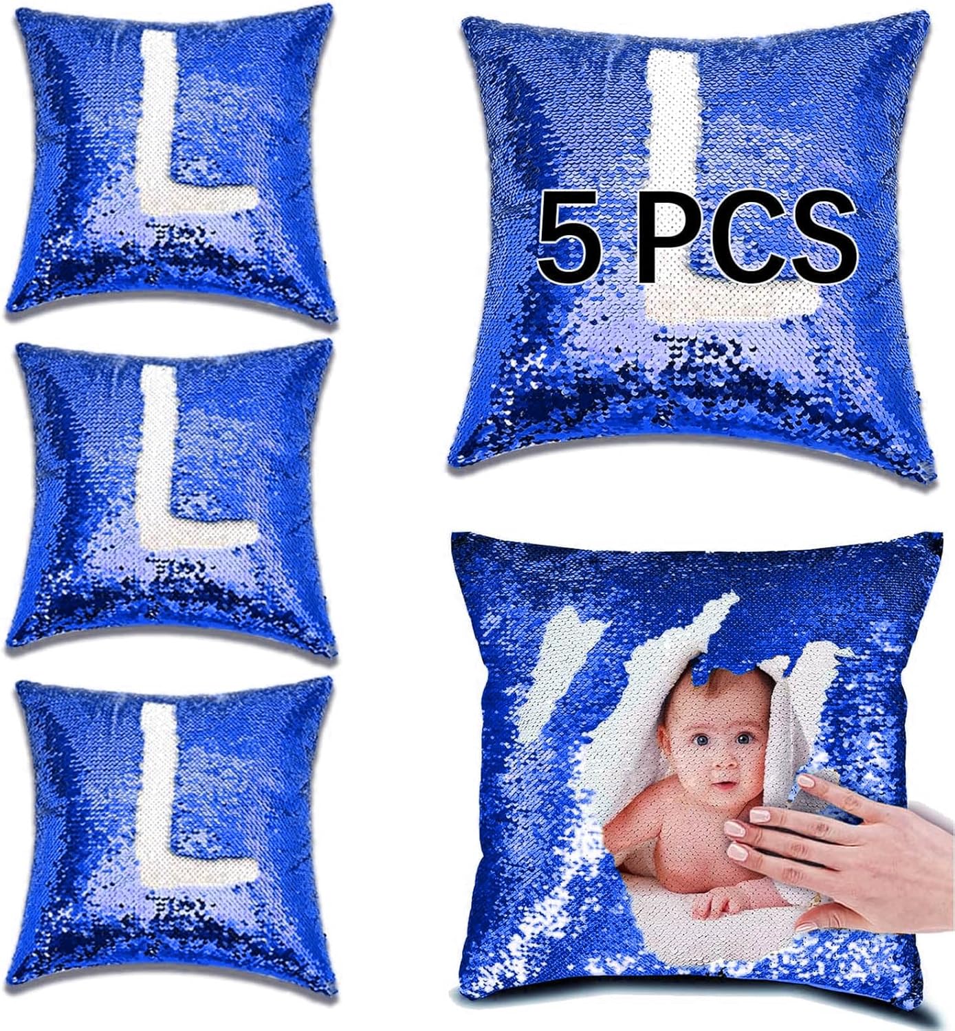 ORJ Sublimation Sequin Pillow Case Blanks 16''x16'' Flip Reversible Mermaid Decorative Personalized Cushion Throw Pillow Covers for Kids (White Pillow case x 10piece)