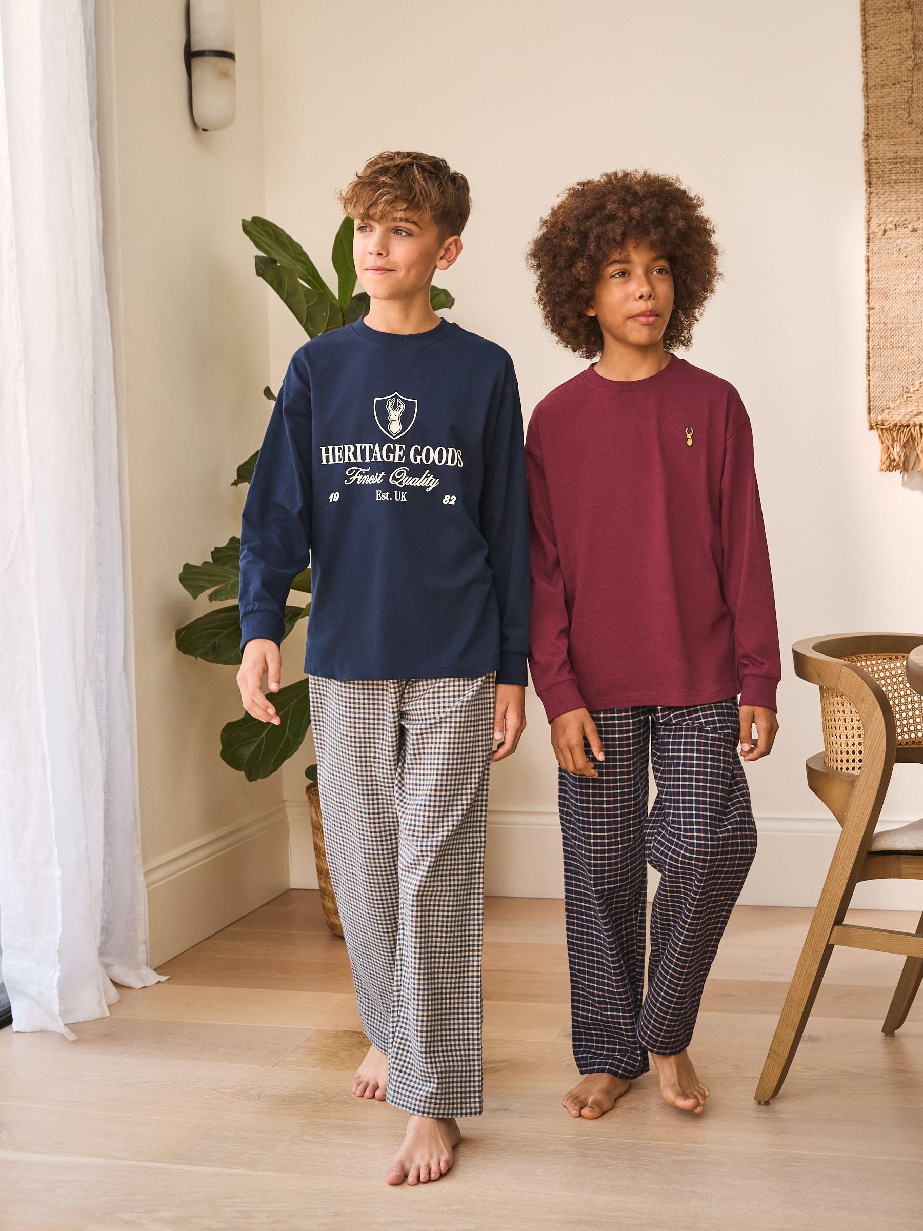 NEXT Garçon Pyjamas tissés à Manches Longues et Carreaux, Lot de 2