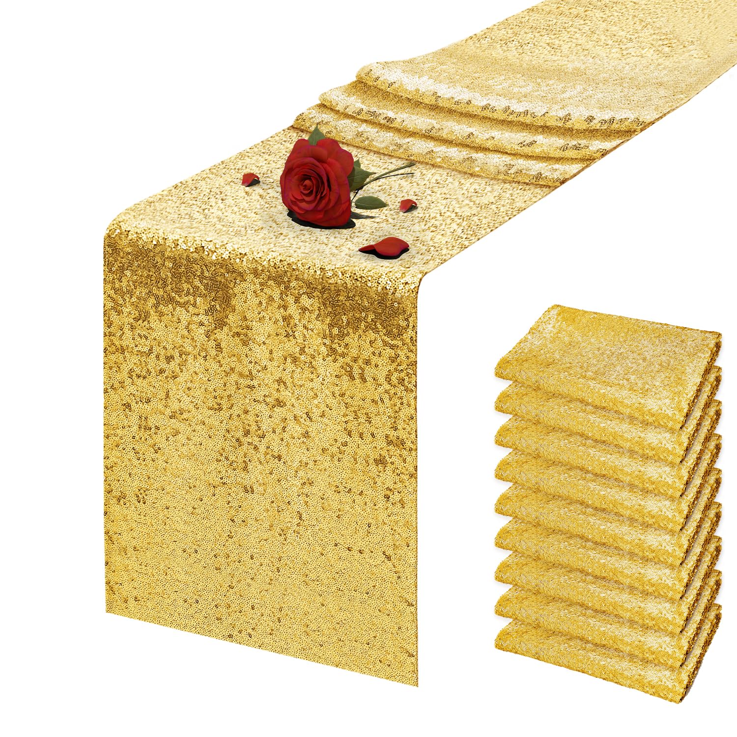 10 Packs 12 x 72 inches Gold Sequin Table Runner, Glitter Runner for Birthday Party Supplies Wedding Holiday Celebration Baby Shower Engagement