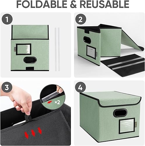 Miniatura 8 de BALEINE Caja organizadora de archivos con tapa, organizador de carpetas de archivos plegable con diapositiva de plástico, caja de carpetas de