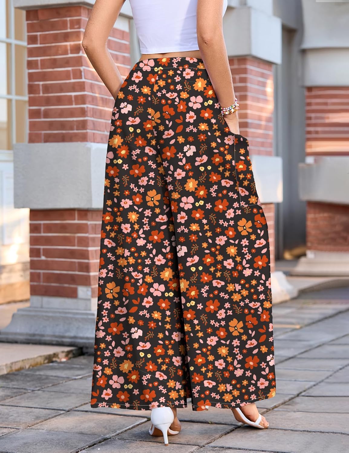 WeciBor Women's Boho Floral Palazzo Wide Leg Pants with Pockets Loose Flowy Casual Beach Vacation Outfits - Image 7