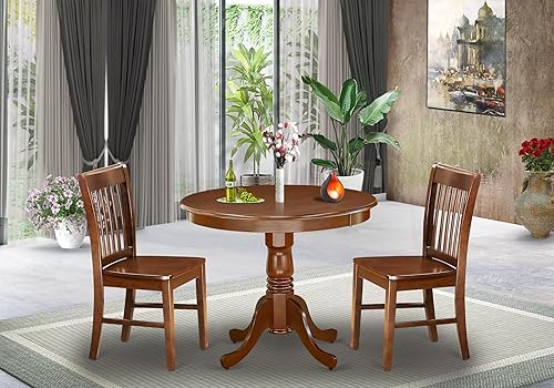 Miniatura 2 de East West Furniture ANNO3-MAH-W - Juego de mesa de comedor de 3 piezas contiene una mesa de cocina redonda con pedestal y 2 sillas de comedor, 36 x